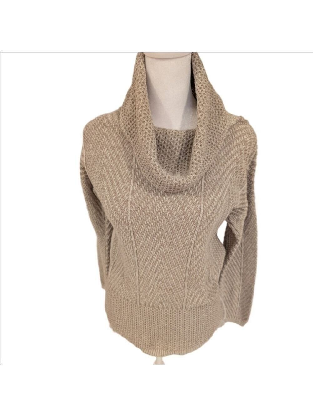 JEANNE PIERRE Taupe Cowl Neck Sweater,100% Cotton, Size Medium Petite.